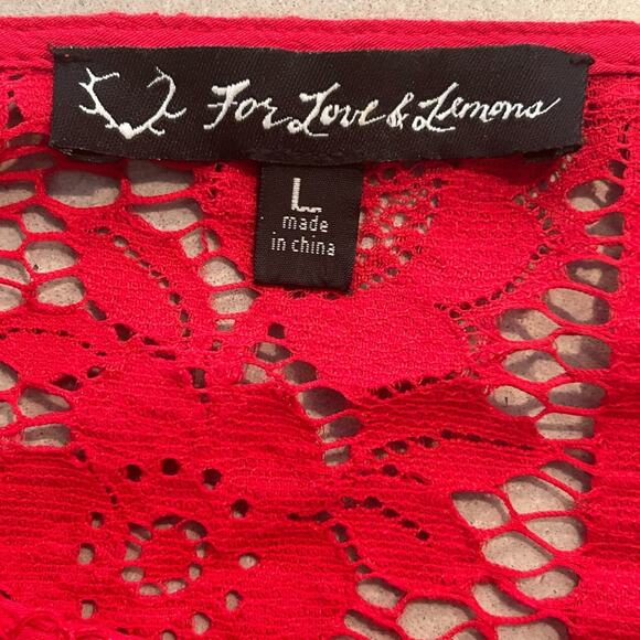 For Love & Lemons $211 Cecelia Crop Top Hot Red sunflower revolve embroidered L - Picture 9 of 10